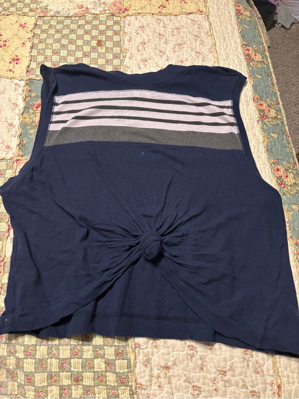 We The Free Navy Stripe Knot-Back Crop Tank Large